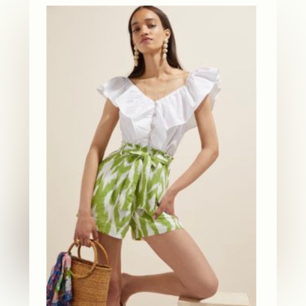 Green and white paper bag shorts